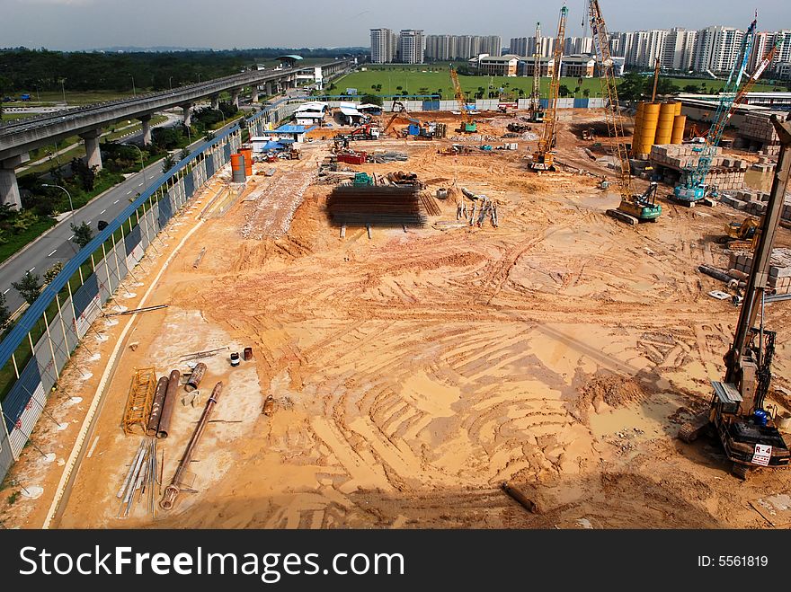 Construction Place And Monorail In The City