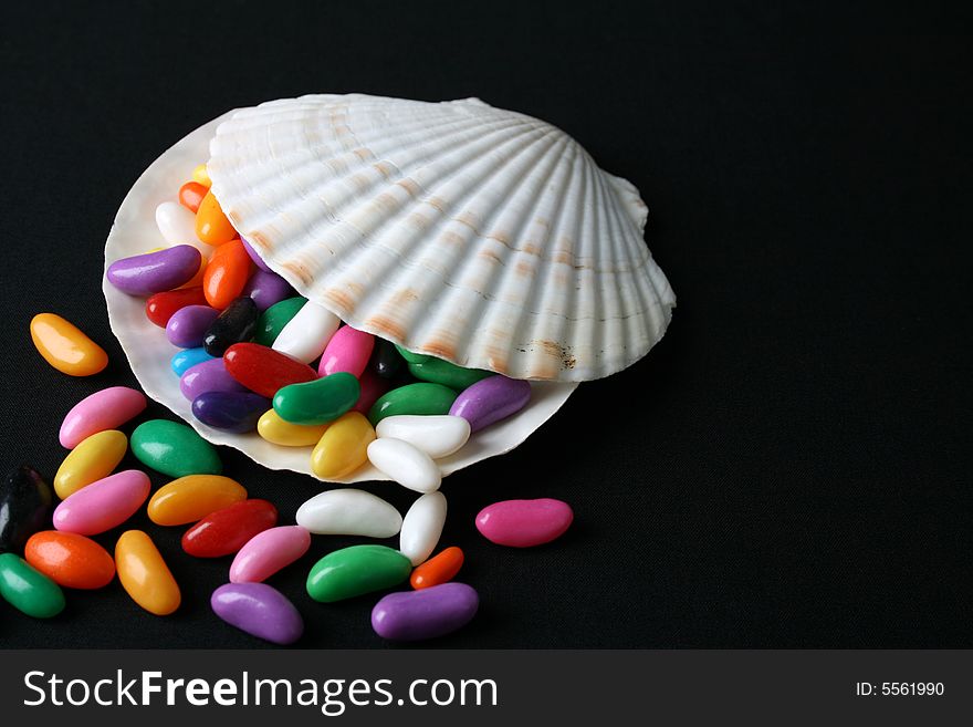 Jelly Beans in a small sea shell bowl. Jelly Beans in a small sea shell bowl