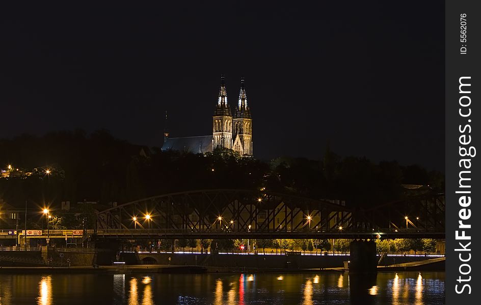 A church in Prague by night - night city