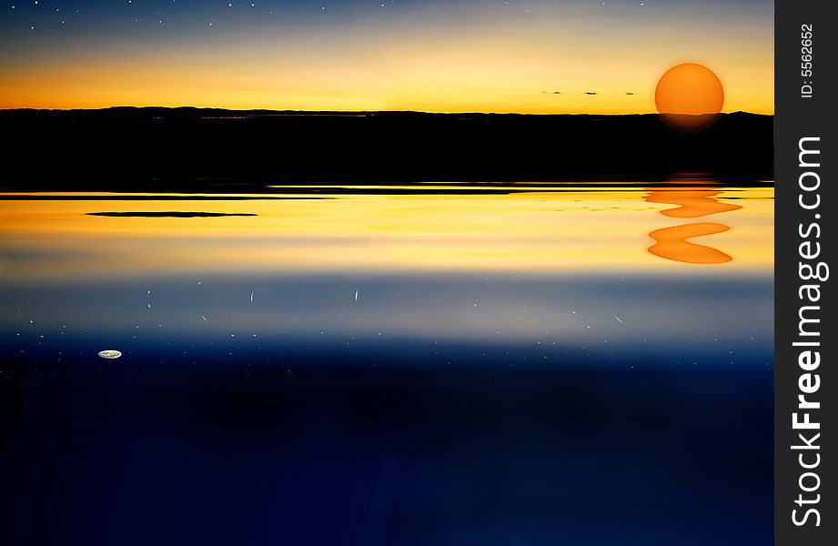 Sunset on water reflection