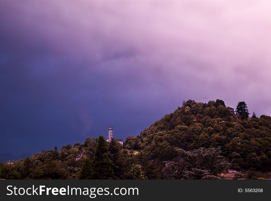 Castle On Mountain With Stormy Sky