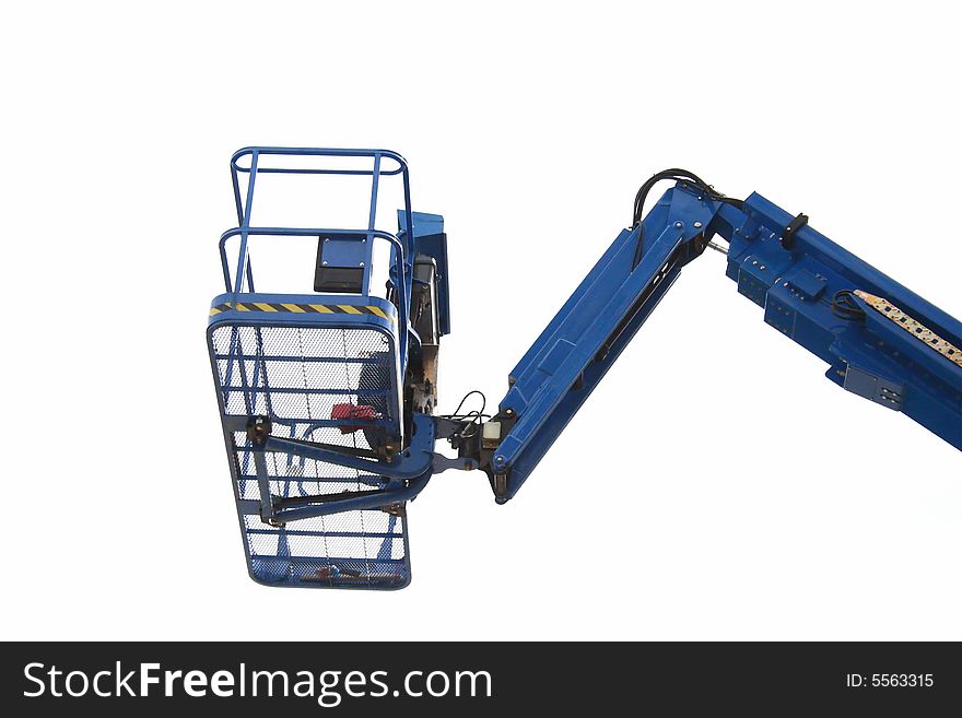 Blue construction crane isolated on white