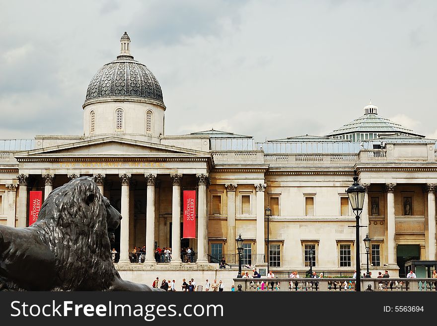 The National Gallery With A Bronze Lion