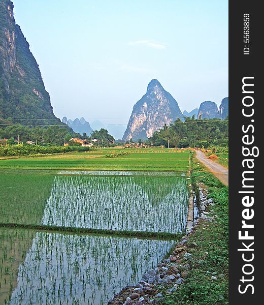 Mountain and farmland in Guilin city, Guangxi, China