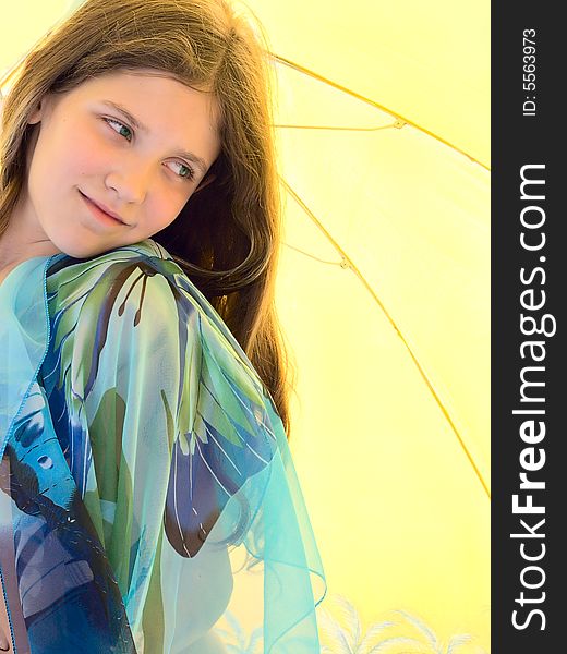 Portrait Girl on umbrella background for your design