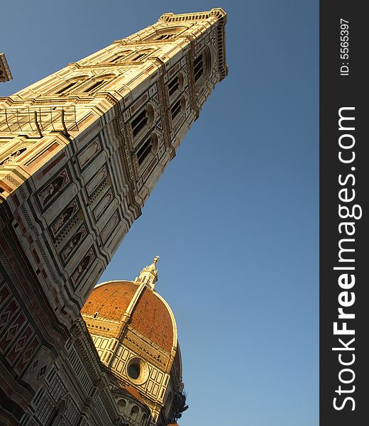 A suggestive glimpse of the Dome of Florence with the Giotto bells tower. A suggestive glimpse of the Dome of Florence with the Giotto bells tower