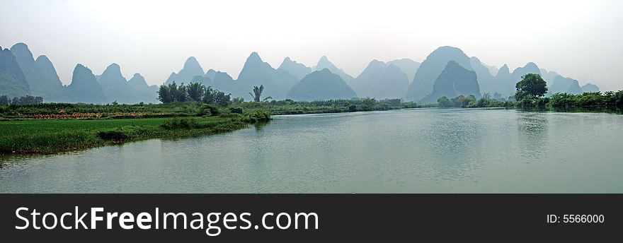 River, Mountains and shadows in Guilin city, Guangxi, China