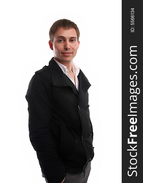 Young casual man, posing - isolated in white background