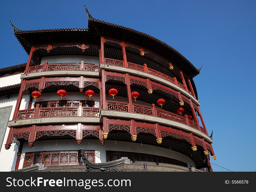 Chinese old fashion building with lantern