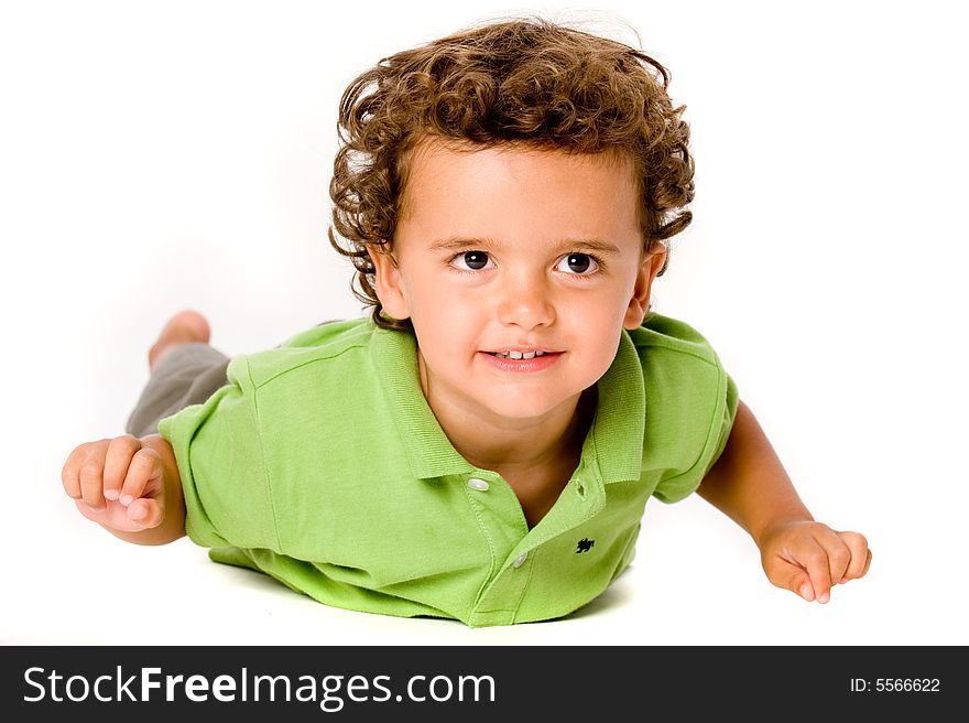 A cute young boy on white background