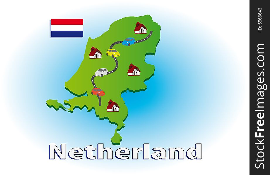 Map of Netherlands with icons. Map of Netherlands with icons