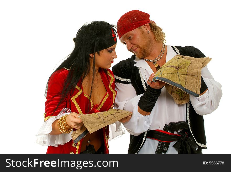 The strong man and the passionate woman on a white background