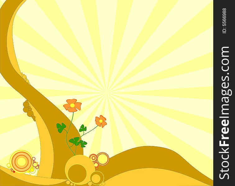 Background with sun and flower with circle