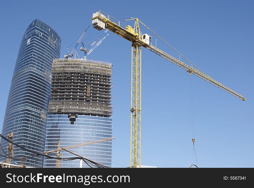 Moscow-city buisness district under construction. Russia.