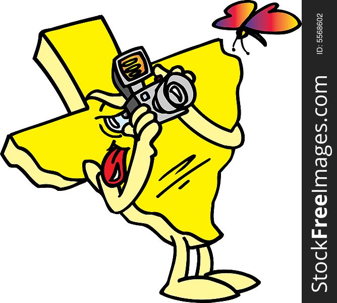 Texas shaped cartoon shooting photographs. Texas shaped cartoon shooting photographs