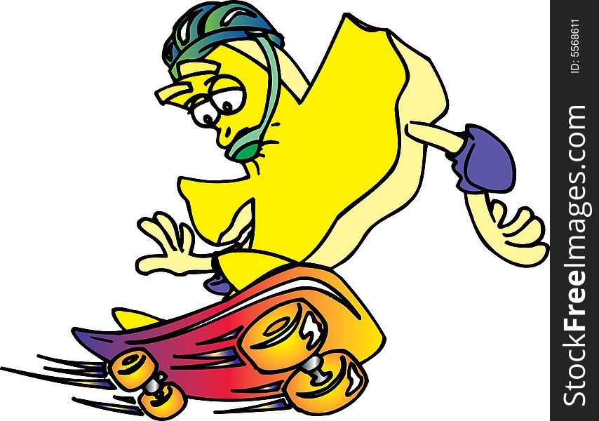 Texas shaped cartoon skateboarding fast. Texas shaped cartoon skateboarding fast