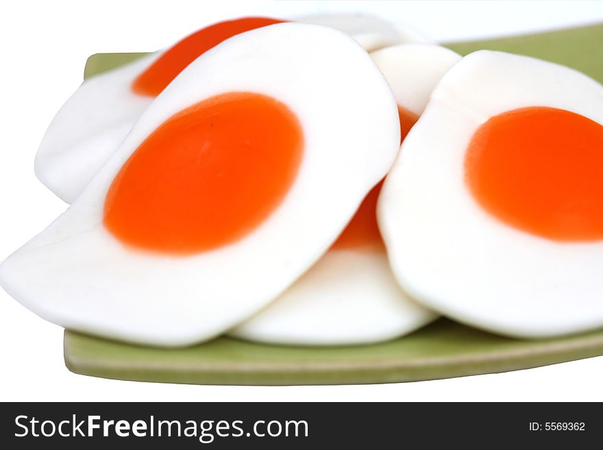 Gummi fryed eggs close up