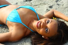 Woman Laying On The Sand Stock Images Woman Laying On The Sand Stock Images