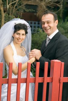Newly Married Couple Holding Hands - Vertical Royalty Free Stock Images Newly Married Couple Holding Hands - Vertical Royalty Free Stock Images