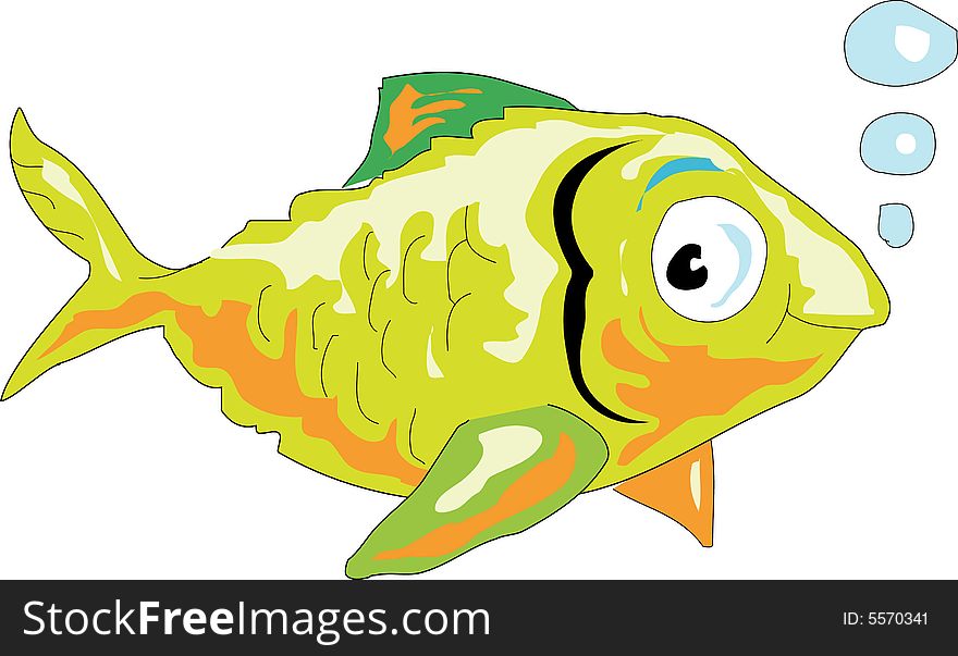 Funny cartoon fish with bubbles
