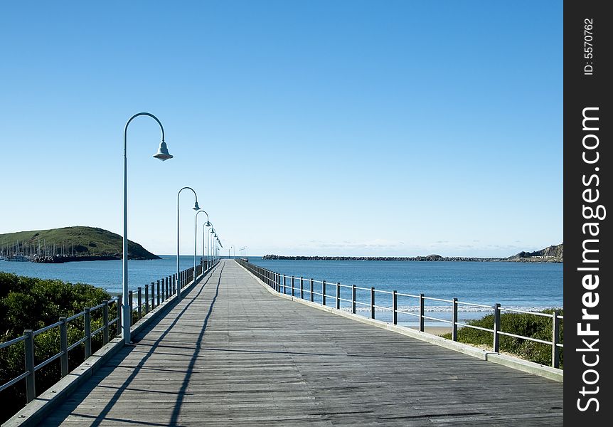 High angle of view of a wooden jetty and harbour. High angle of view of a wooden jetty and harbour