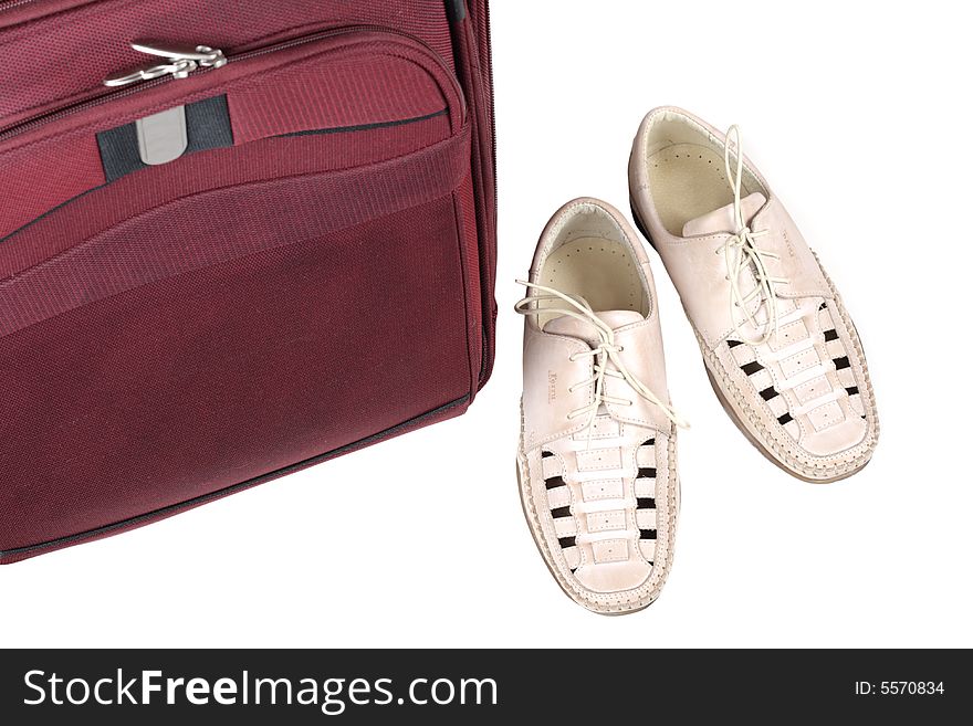 Shoes Pair and Bag Isolated on White Background