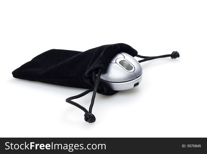 Portable Mouse and Bag Isolated over White