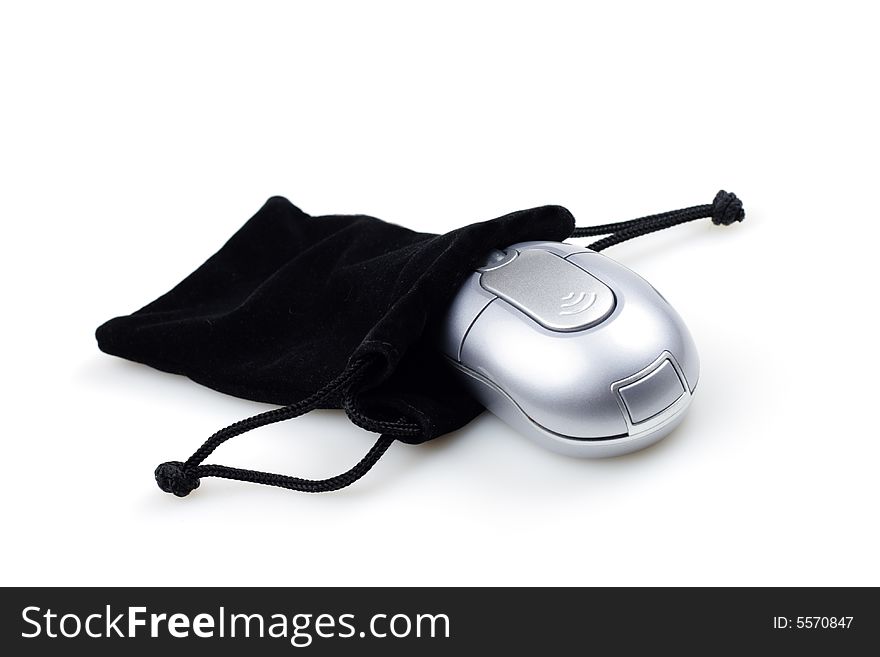 Portable Mouse and Bag Isolated over White