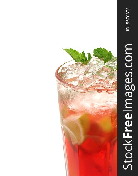 Refreshment Soft Drink made of Black Tea, Orange, Grenadine Syrup, Lime and Mint. Isolated on White Background. Refreshment Soft Drink made of Black Tea, Orange, Grenadine Syrup, Lime and Mint. Isolated on White Background.