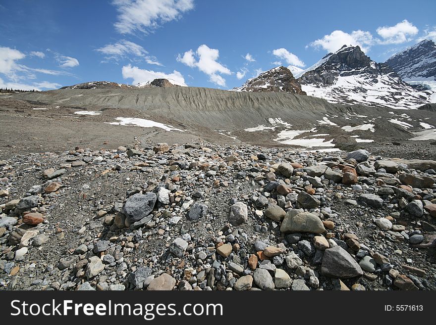 Glacier moraine left after a disappearing glacier. Glacier moraine left after a disappearing glacier.