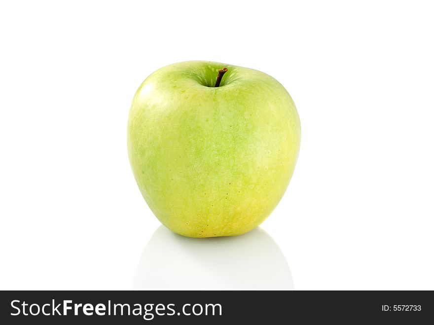 Single green apple isolated on the white background