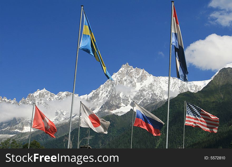 Flag with the Alps in the background