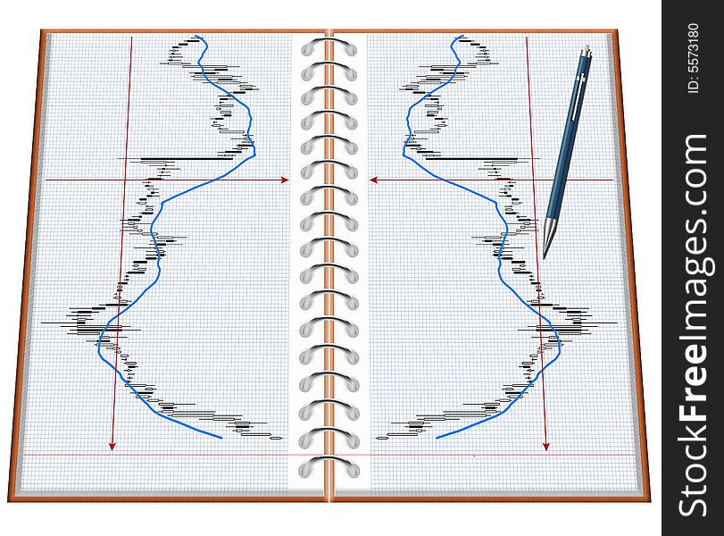 Illustration of the notebook with graph and the pen