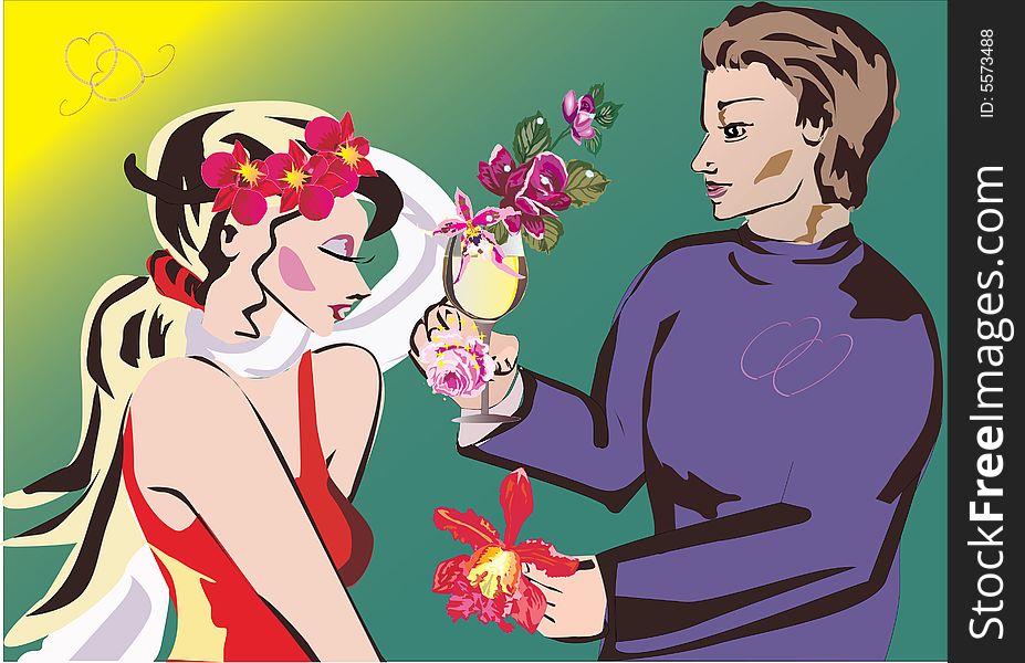 Illustration with man, woman and flowers. Illustration with man, woman and flowers