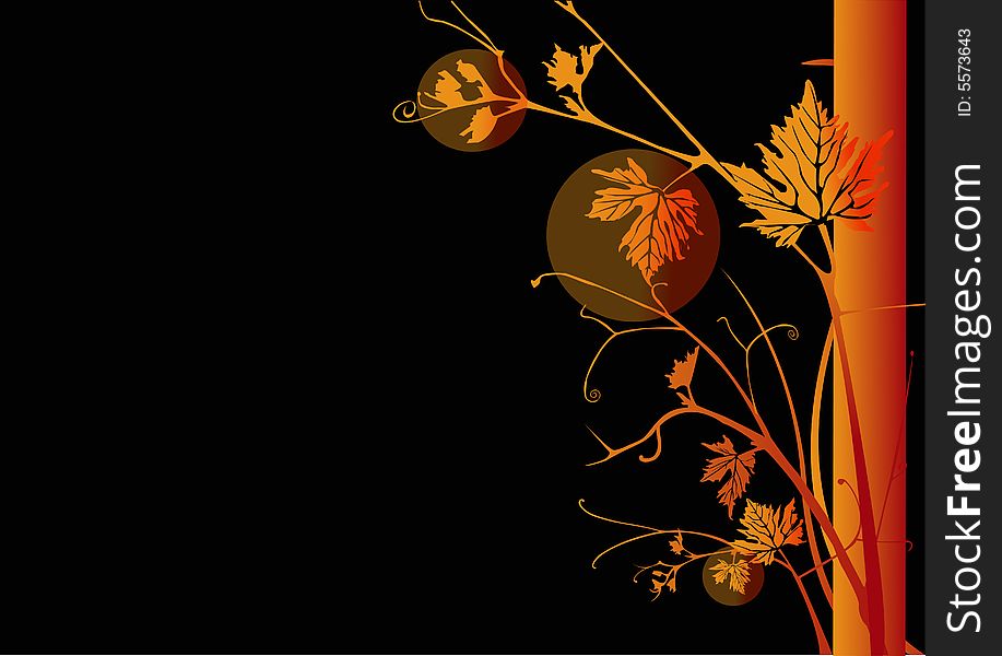 Background  with leaves on dark back