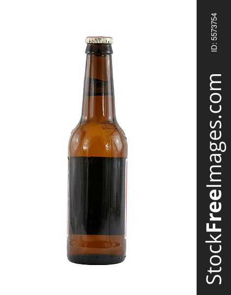 A Isolated brown beer bottle with cap