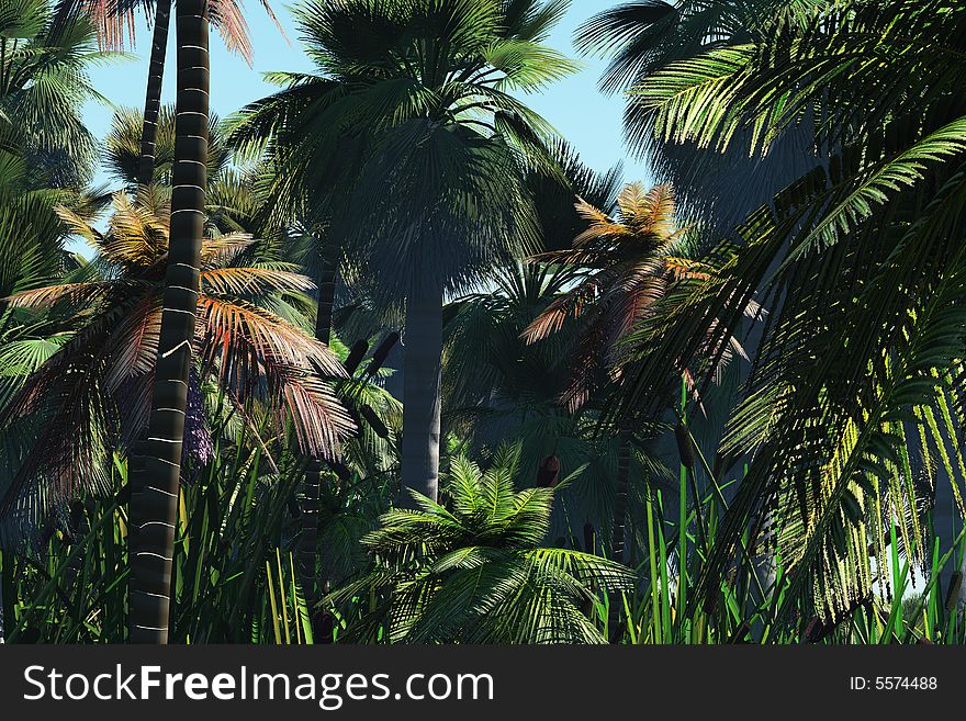 Illustration of palm trees on the tropical island