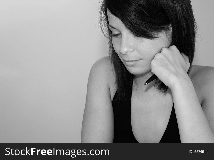 Young woman on gray background. Young woman on gray background