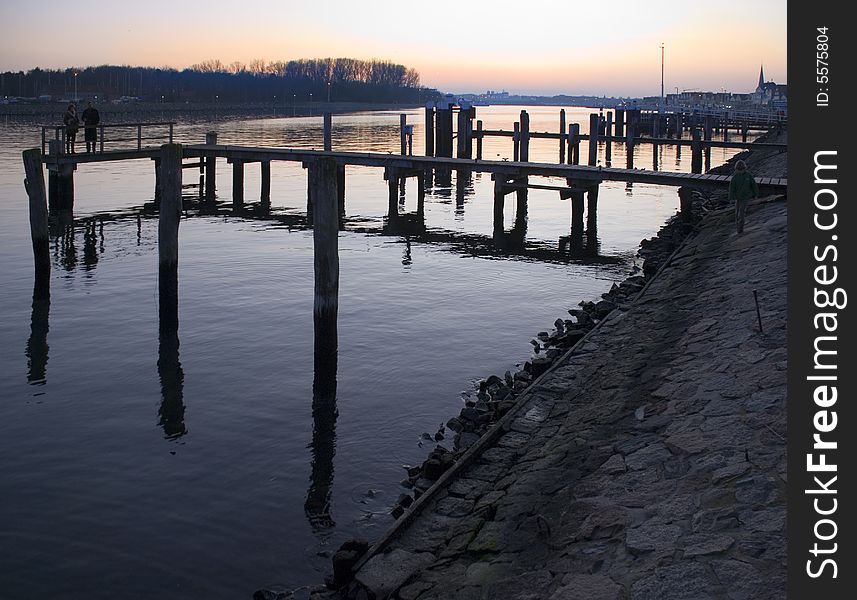 A footbridge in the evening