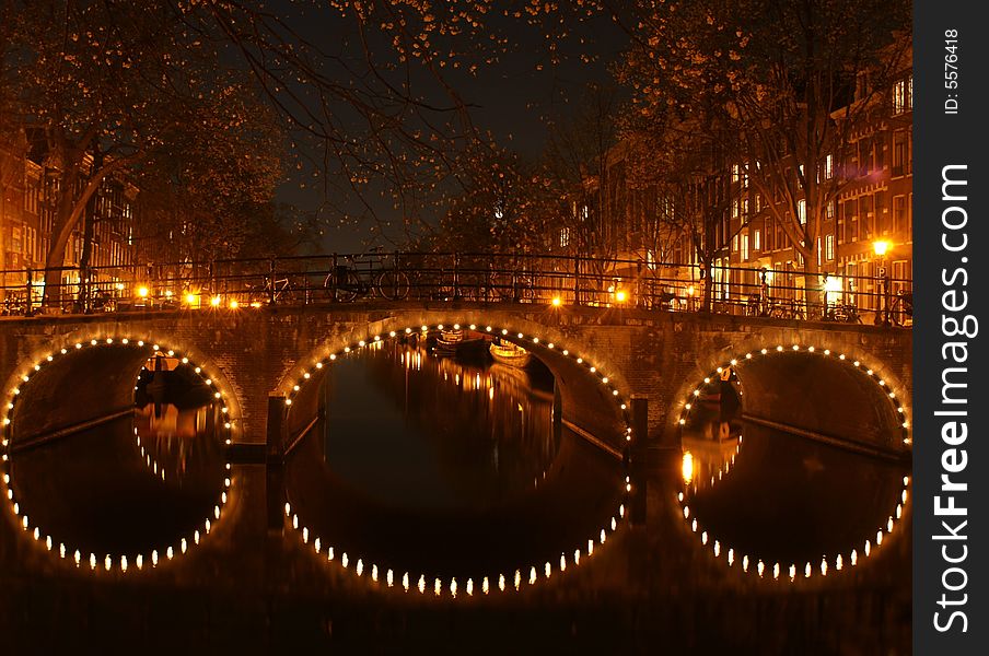 Photo of taken of canals of Amsterdam at night. Photo of taken of canals of Amsterdam at night.