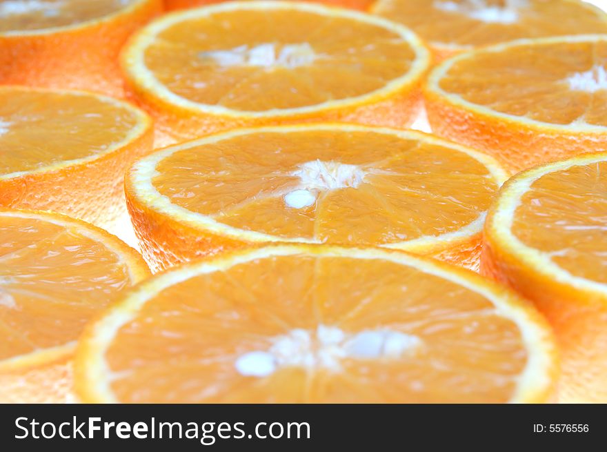 Juicy orange slices with back light