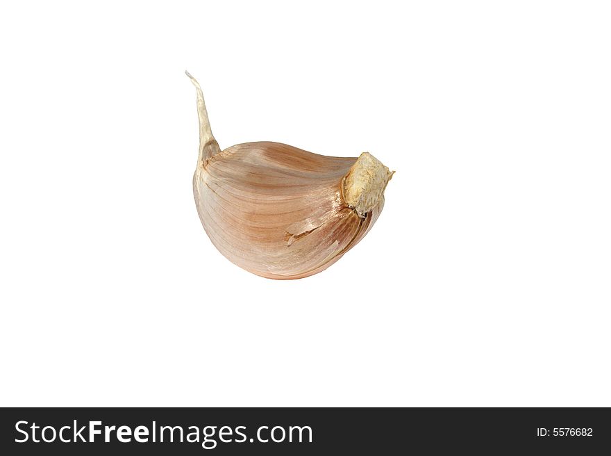 The piece of garlic isolated on white background without shadows