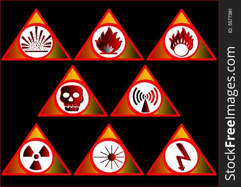 Vector illustration of different hazard warnings. Vector illustration of different hazard warnings