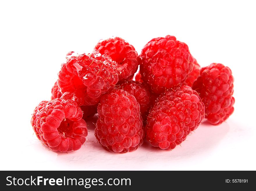 Very fresh and sweet raspberries on white background. Very fresh and sweet raspberries on white background
