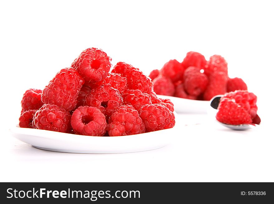Very fresh and sweet raspberry on white background