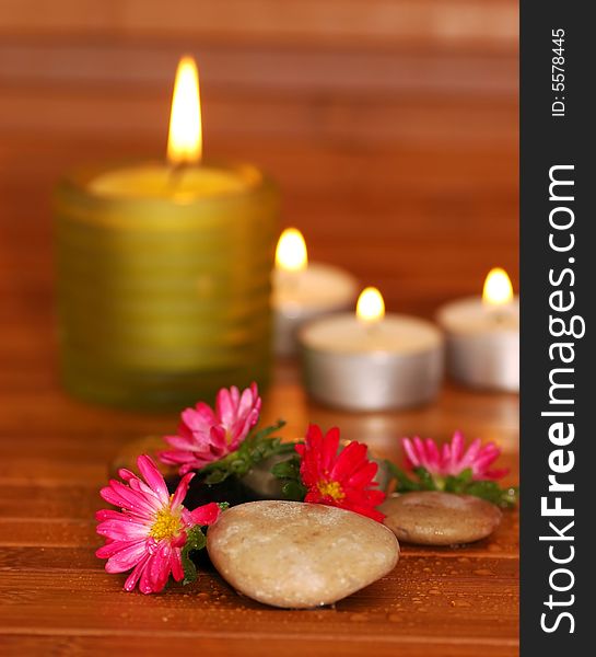 Spa objects -stones, flowers, candle