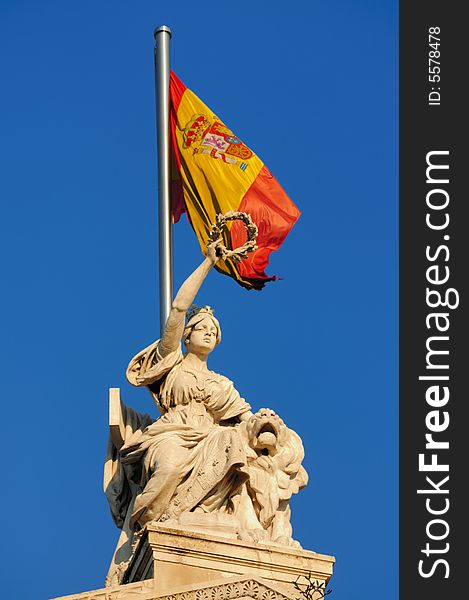 Roman simbol of victory, laurel bay crown, over the spanish flag. Roman simbol of victory, laurel bay crown, over the spanish flag