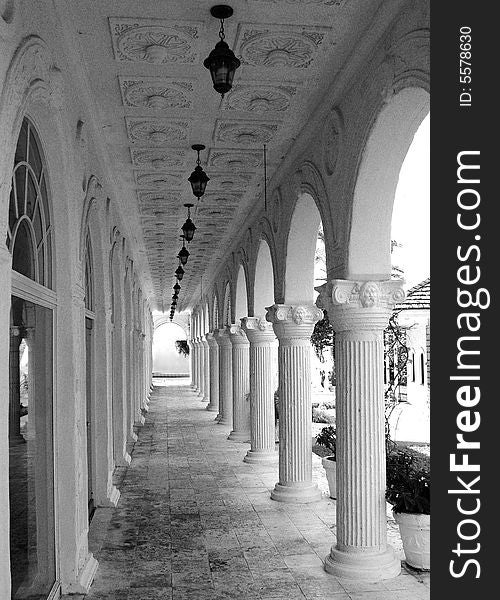 The row of columns of an old house in Our Lucaya town on Grand Bahama Island, The Bahamas. The row of columns of an old house in Our Lucaya town on Grand Bahama Island, The Bahamas.