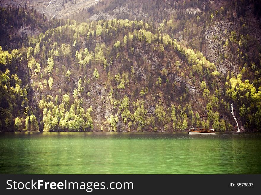 Taken at Koenigssee, Bavaria, Germany. Beautiful forest and lake.