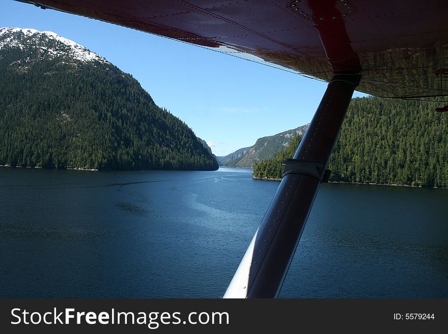 Water landscape with blue skies from a plane in Ketchikan Alaska. Water landscape with blue skies from a plane in Ketchikan Alaska